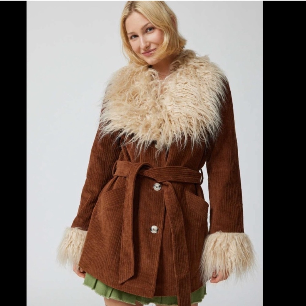 Beautiful Brown Fur Trim Coat Jacket | Penny Lane Coat | NWOT | 60s 70s